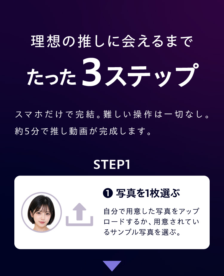 理想の推しに会えるまでたった3ステップ。STEP1 写真を1枚選ぶ